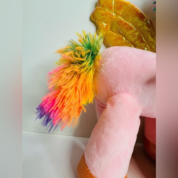 Unicorn Alicorn Pink Yellow Shiny Wings Plush Stuffed Animal 14" Glitter‎ - Picture 7 of 14